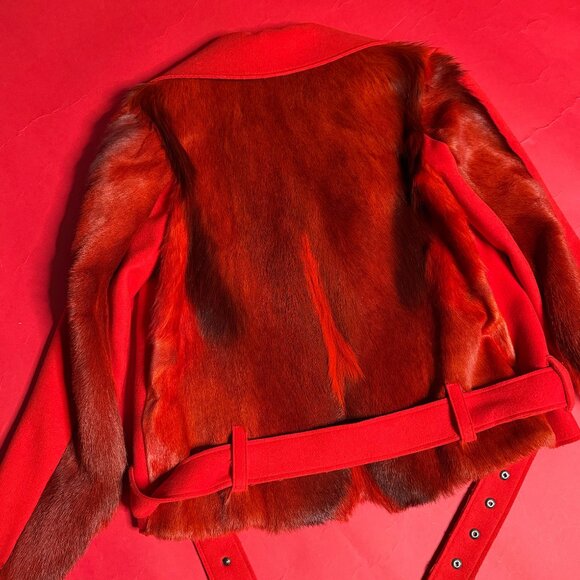 MSGM Red Wool Biker Jacket – Italian Designer Statement Coat – Size US Small - Picture 6 of 13